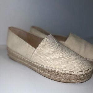 Sam Edelman Charlene Ivory Canvas Slip On Platform Espadrille Shoes.
